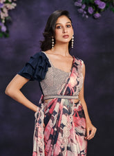 Pink Satin Silk Embroidered Ready to Wear Saree